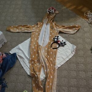 Deer Onesie Sleepwear With Pockets And Deer Antler Headband